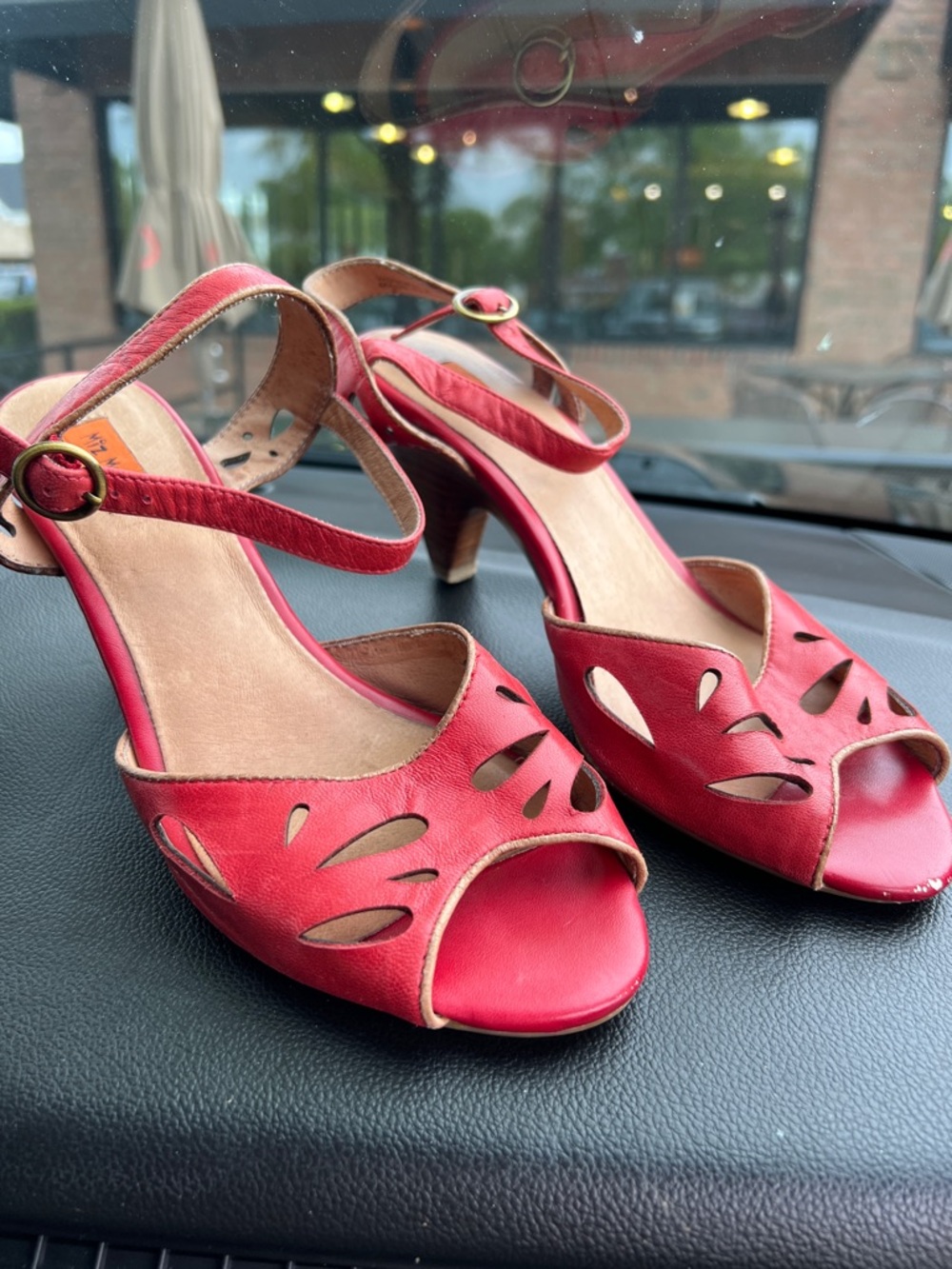 Miz Mooz Red Peep-Toe Ankle-Strap Heels